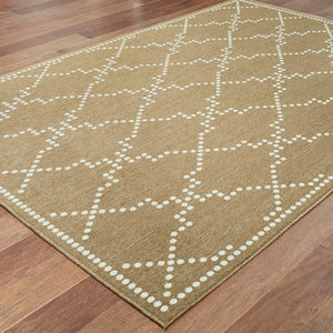 Homeroots 4' Blue And Ivory Geometric Stain Resistant Area Rug – Perfect For Indoor And Outdoor Spaces! Tan,Ivory Polypropylene 507079