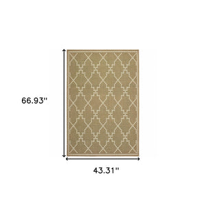 Homeroots 4' Blue And Ivory Geometric Stain Resistant Area Rug – Perfect For Indoor And Outdoor Spaces! Tan,Ivory Polypropylene 507079
