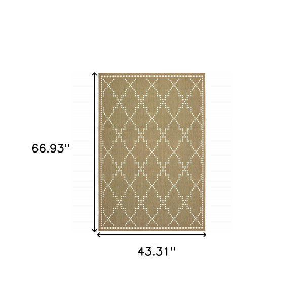 Homeroots 4' Blue And Ivory Geometric Stain Resistant Area Rug – Perfect For Indoor And Outdoor Spaces! Tan,Ivory Polypropylene 507079
