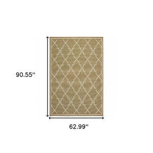 HomeRoots 5' Indoor Outdoor Geometric Area Rug - Stain Resistant Blue and Ivory Design for Versatile Spaces Tan/ Ivory 5'3" x 7'6" 507080