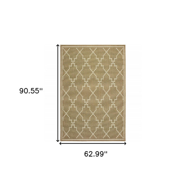HomeRoots 5' Indoor Outdoor Geometric Area Rug - Stain Resistant Blue and Ivory Design for Versatile Spaces Tan/ Ivory 5'3" x 7'6" 507080