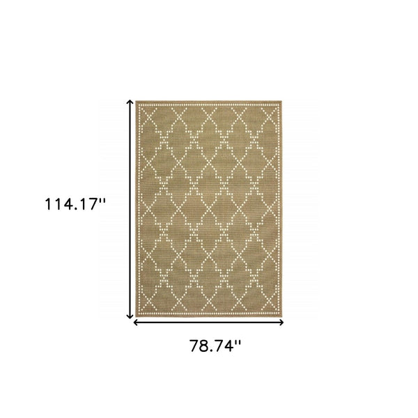 HomeRoots 5' Indoor Outdoor Geometric Area Rug - Stain Resistant Blue and Ivory Design for Versatile Spaces Tan/ Ivory 6'7" x 9'6" 507081
