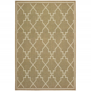 HomeRoots 5' Indoor Outdoor Geometric Area Rug - Stain Resistant Blue and Ivory Design for Versatile Spaces Tan/ Ivory 7'10" x 10'10" 507082