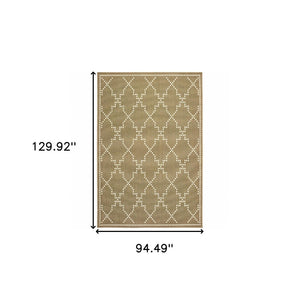 HomeRoots 5' Indoor Outdoor Geometric Area Rug - Stain Resistant Blue and Ivory Design for Versatile Spaces Tan/ Ivory 7'10" x 10'10" 507082