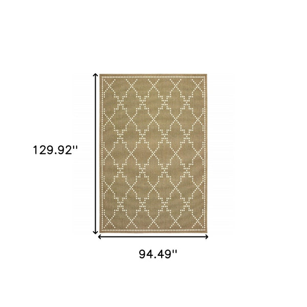 HomeRoots 5' Indoor Outdoor Geometric Area Rug - Stain Resistant Blue and Ivory Design for Versatile Spaces Tan/ Ivory 7'10" x 10'10" 507082