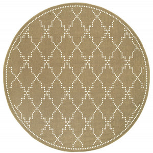 HomeRoots 5' Indoor Outdoor Geometric Area Rug - Stain Resistant Blue and Ivory Design for Versatile Spaces Tan/ Ivory 7'10" Round 507084