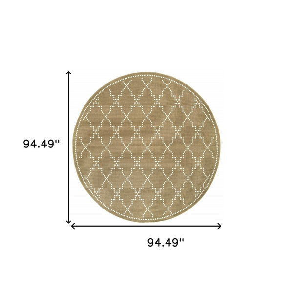 HomeRoots 5' Indoor Outdoor Geometric Area Rug - Stain Resistant Blue and Ivory Design for Versatile Spaces Tan/ Ivory 7'10" Round 507084