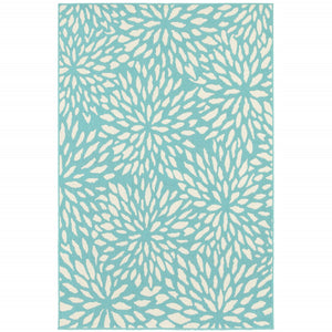 HomeRoots 5' Blue and Ivory Floral Area Rug – Stain Resistant, Durable Design for Indoor and Outdoor Spaces 8'6" x 13' 507091