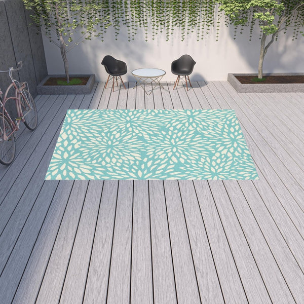 HomeRoots 5' Blue and Ivory Floral Area Rug – Stain Resistant, Durable Design for Indoor and Outdoor Spaces 8'6" x 13' 507091