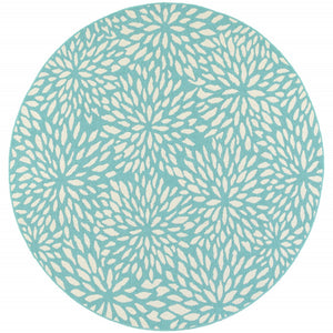 HomeRoots 5' Blue and Ivory Floral Area Rug – Stain Resistant, Durable Design for Indoor and Outdoor Spaces 7'10" Round 507092
