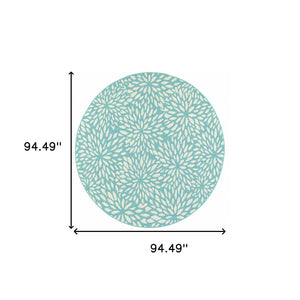 HomeRoots 5' Blue and Ivory Floral Area Rug – Stain Resistant, Durable Design for Indoor and Outdoor Spaces 7'10" Round 507092