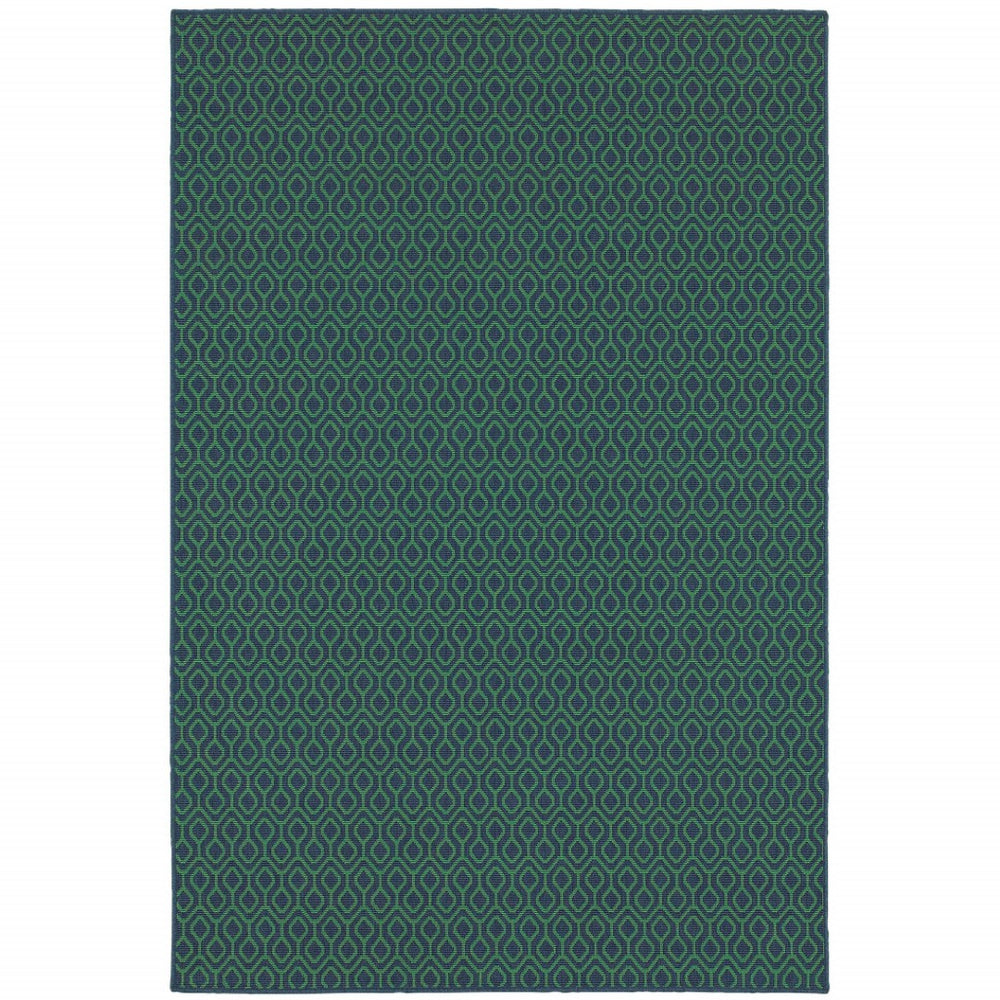 HomeRoots 5' Blue and Green Geometric Indoor Outdoor Area Rug - Stylish, Durable, Stain-Resistant Design for Any Space 5'3" x 7'6" 507096