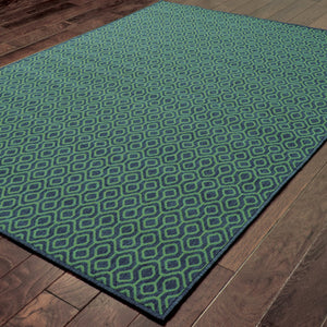 HomeRoots 5' Blue and Green Geometric Indoor Outdoor Area Rug - Stylish, Durable, Stain-Resistant Design for Any Space 5'3" x 7'6" 507096