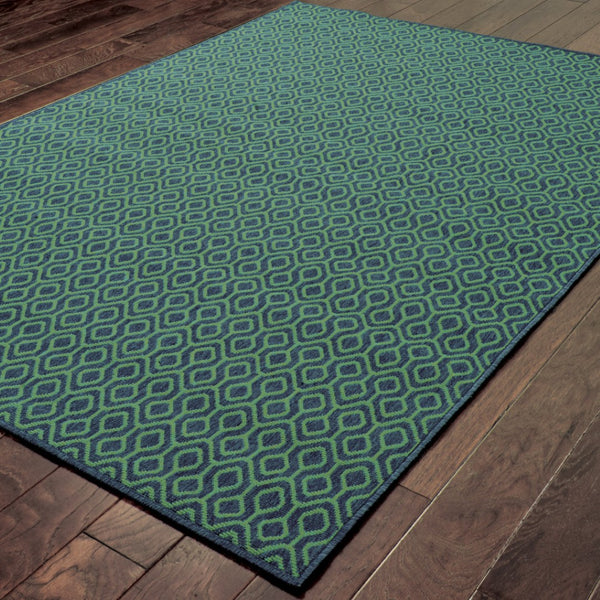 HomeRoots 5' Blue and Green Geometric Indoor Outdoor Area Rug - Stylish, Durable, Stain-Resistant Design for Any Space 5'3" x 7'6" 507096