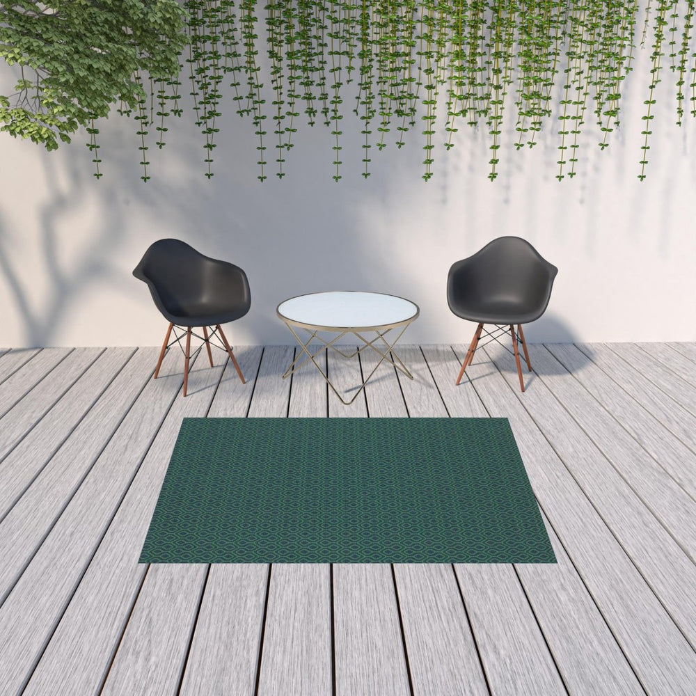 HomeRoots 5' Blue and Green Geometric Indoor Outdoor Area Rug - Stylish, Durable, Stain-Resistant Design for Any Space 5'3" x 7'6" 507096