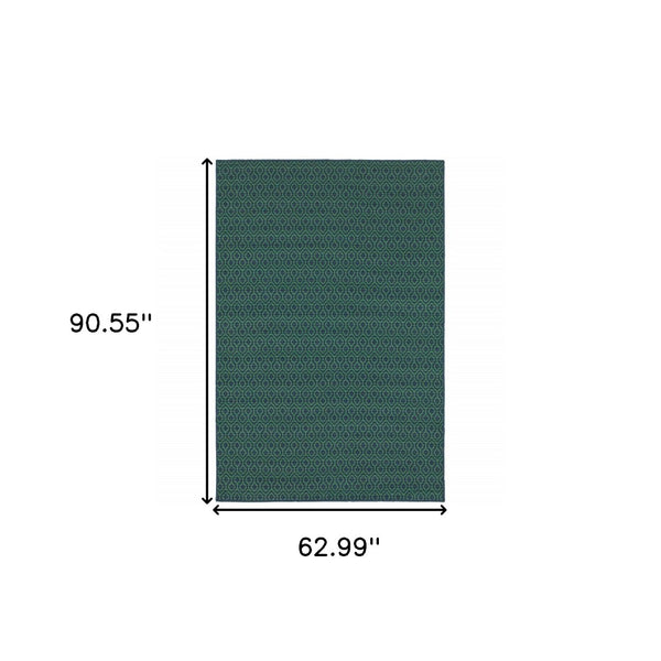 HomeRoots 5' Blue and Green Geometric Indoor Outdoor Area Rug - Stylish, Durable, Stain-Resistant Design for Any Space 5'3" x 7'6" 507096