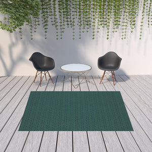 HomeRoots 5' Blue and Green Geometric Indoor Outdoor Area Rug - Stylish, Durable, Stain-Resistant Design for Any Space 6'7" x 9'6" 507097