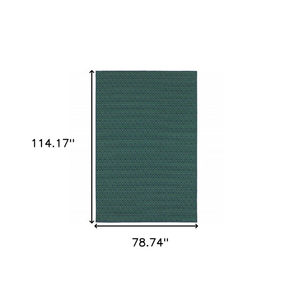 HomeRoots 5' Blue and Green Geometric Indoor Outdoor Area Rug - Stylish, Durable, Stain-Resistant Design for Any Space 6'7" x 9'6" 507097