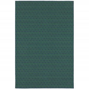HomeRoots 5' Blue and Green Geometric Indoor Outdoor Area Rug - Stylish, Durable, Stain-Resistant Design for Any Space 7'10" x 10'10" 507098