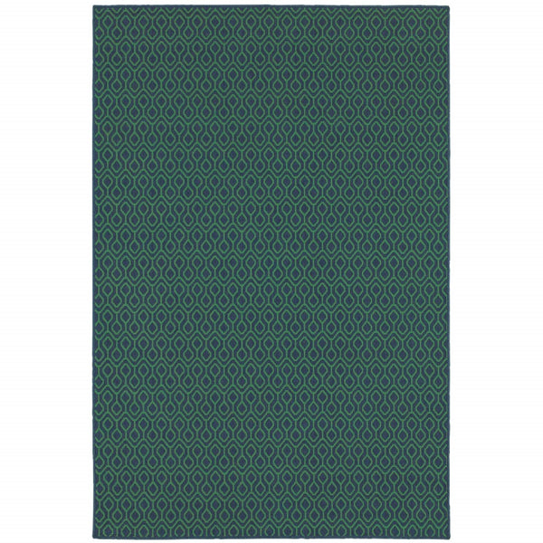 HomeRoots 5' Blue and Green Geometric Indoor Outdoor Area Rug - Stylish, Durable, Stain-Resistant Design for Any Space 7'10" x 10'10" 507098