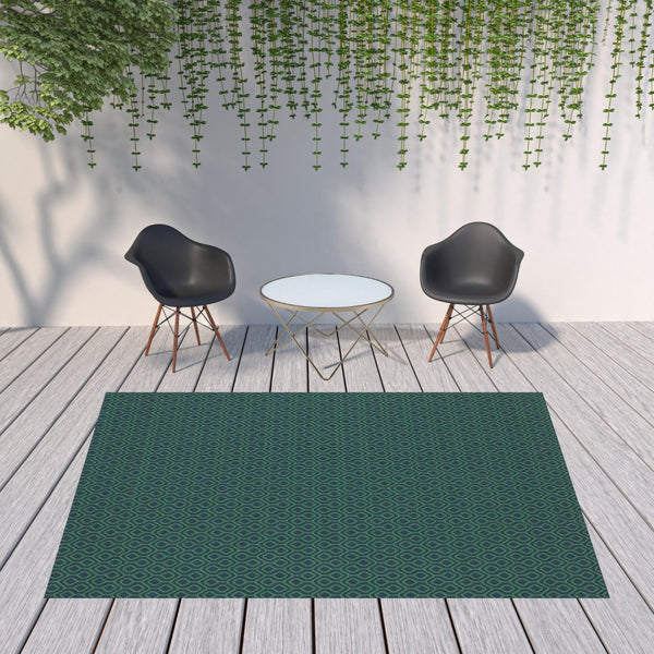 HomeRoots 5' Blue and Green Geometric Indoor Outdoor Area Rug - Stylish, Durable, Stain-Resistant Design for Any Space 7'10" x 10'10" 507098