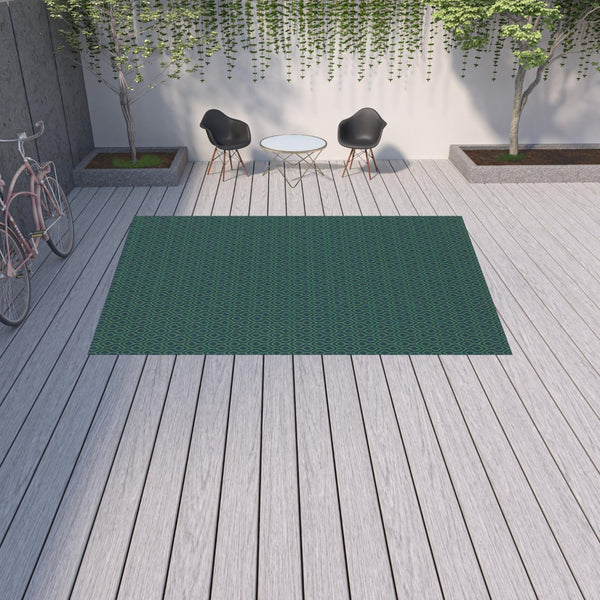 HomeRoots 5' Blue and Green Geometric Indoor Outdoor Area Rug - Stylish, Durable, Stain-Resistant Design for Any Space 8'6" x 13' 507099