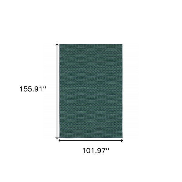 HomeRoots 5' Blue and Green Geometric Indoor Outdoor Area Rug - Stylish, Durable, Stain-Resistant Design for Any Space 8'6" x 13' 507099