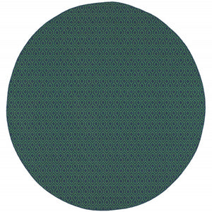 HomeRoots 5' Blue and Green Geometric Indoor Outdoor Area Rug - Stylish, Durable, Stain-Resistant Design for Any Space 7'10" Round 507100