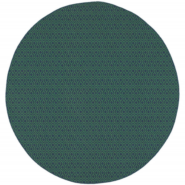 HomeRoots 5' Blue and Green Geometric Indoor Outdoor Area Rug - Stylish, Durable, Stain-Resistant Design for Any Space 7'10" Round 507100