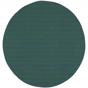 HomeRoots 5' Blue and Green Geometric Indoor Outdoor Area Rug - Stylish, Durable, Stain-Resistant Design for Any Space 7'10" Round 507100