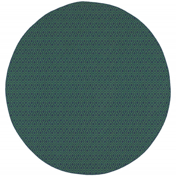 HomeRoots 5' Blue and Green Geometric Indoor Outdoor Area Rug - Stylish, Durable, Stain-Resistant Design for Any Space 7'10" Round 507100