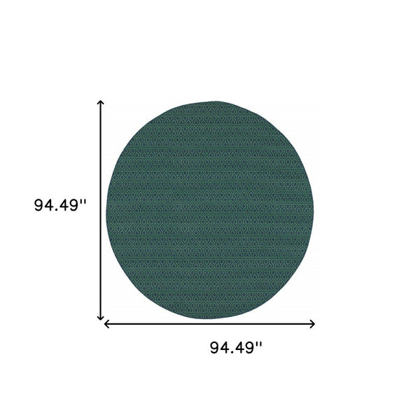 HomeRoots 5' Blue and Green Geometric Indoor Outdoor Area Rug - Stylish, Durable, Stain-Resistant Design for Any Space 7'10" Round 507100