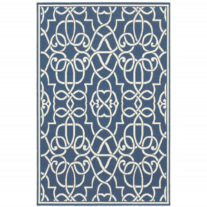 Homeroots 4' Blue And Ivory Geometric Stain Resistant Area Rug - Perfect For Indoor & Outdoor Spaces! 3'7" X 5'6" Polypropylene 507103