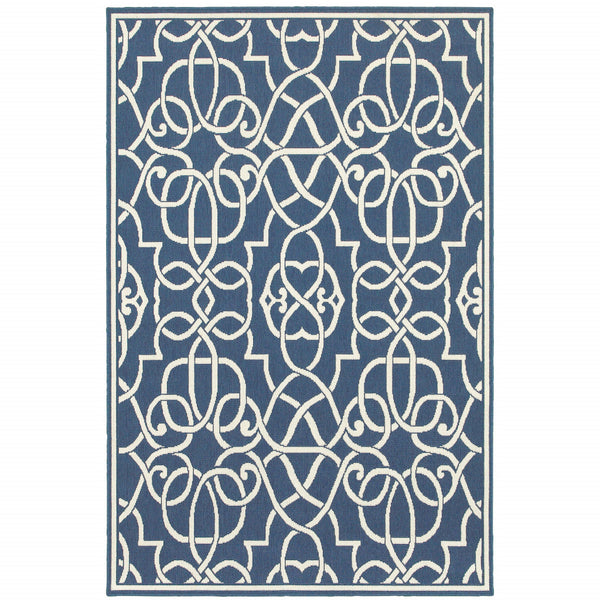 Homeroots 4' Blue And Ivory Geometric Stain Resistant Area Rug - Perfect For Indoor & Outdoor Spaces! 3'7" X 5'6" Polypropylene 507103