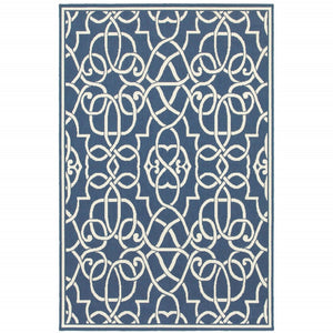 HomeRoots 5' Blue and Ivory Geometric Area Rug – Stain Resistant, Stylish Design for High-Traffic Spaces 5'3" x 7'6" 507104