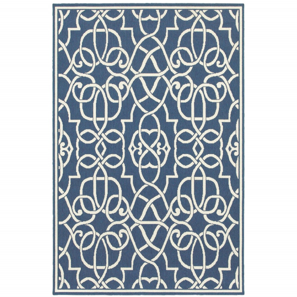 HomeRoots 5' Blue and Ivory Geometric Area Rug – Stain Resistant, Stylish Design for High-Traffic Spaces 6'7" x 9'6" 507105