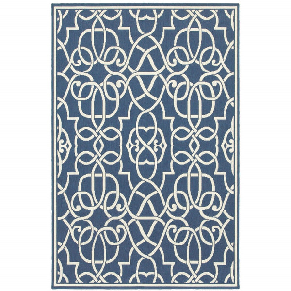 HomeRoots 5' Blue and Ivory Geometric Area Rug – Stain Resistant, Stylish Design for High-Traffic Spaces 6'7" x 9'6" 507105