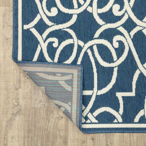 HomeRoots 5' Blue and Ivory Geometric Area Rug – Stain Resistant, Stylish Design for High-Traffic Spaces 6'7" x 9'6" 507105