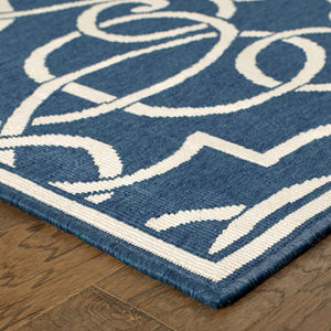 HomeRoots 5' Blue and Ivory Geometric Area Rug – Stain Resistant, Stylish Design for High-Traffic Spaces 7'10" x 10'10" 507106
