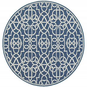 HomeRoots 5' Blue and Ivory Geometric Area Rug – Stain Resistant, Stylish Design for High-Traffic Spaces 7'10" Round 507108