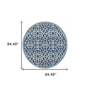 HomeRoots 5' Blue and Ivory Geometric Area Rug – Stain Resistant, Stylish Design for High-Traffic Spaces 7'10" Round 507108
