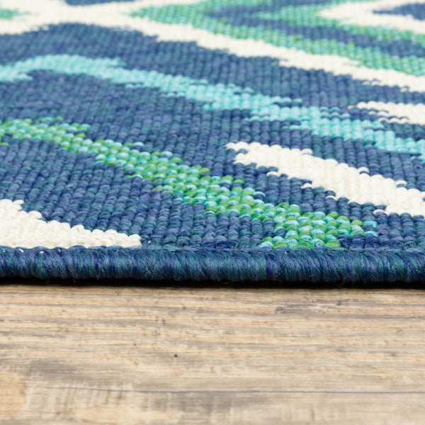 HomeRoots 5' Blue and Ivory Geometric Area Rug - Stain Resistant, Indoor/Outdoor, Perfect for High Traffic Areas 7'10" x 10'10" 507114