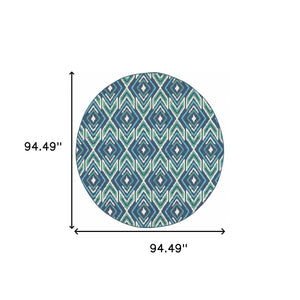 HomeRoots 5' Blue and Ivory Geometric Area Rug - Stain Resistant, Indoor/Outdoor, Perfect for High Traffic Areas 7'10" Round 507116