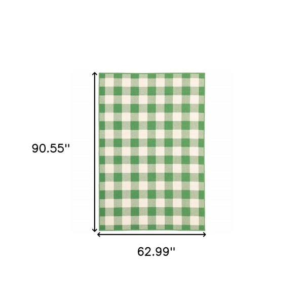 Homeroots 5' X 8' Green And Ivory Geometric Stain Resistant Indoor Outdoor Area Rug Green,Ivory Polypropylene 507120