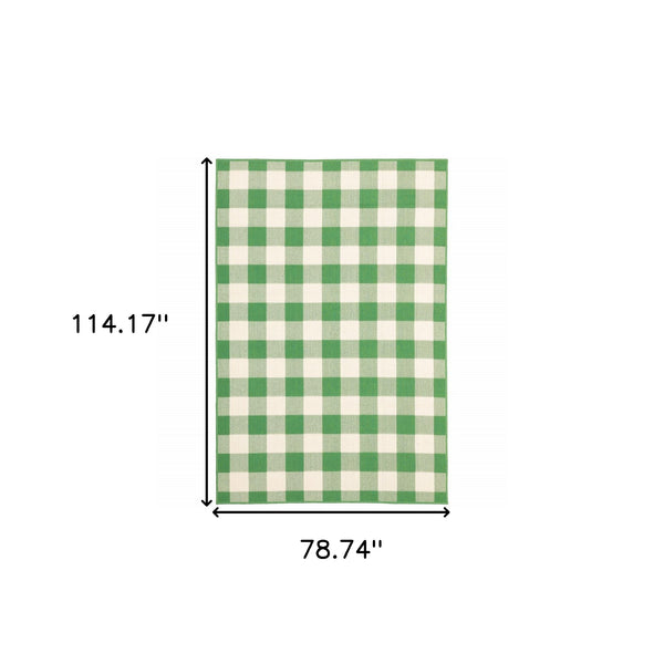 Homeroots 7' X 10' Green And Ivory Geometric Stain Resistant Indoor Outdoor Area Rug Green,Ivory Polypropylene 507121