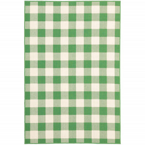 Homeroots 8' X 11' Green And Ivory Geometric Stain Resistant Indoor Outdoor Area Rug Green,Ivory Polypropylene 507122