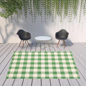Homeroots 8' X 11' Green And Ivory Geometric Stain Resistant Indoor Outdoor Area Rug Green,Ivory Polypropylene 507122