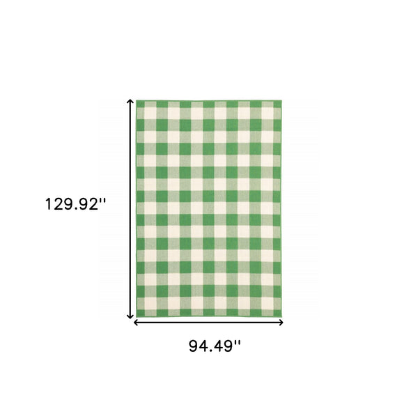 Homeroots 8' X 11' Green And Ivory Geometric Stain Resistant Indoor Outdoor Area Rug Green,Ivory Polypropylene 507122