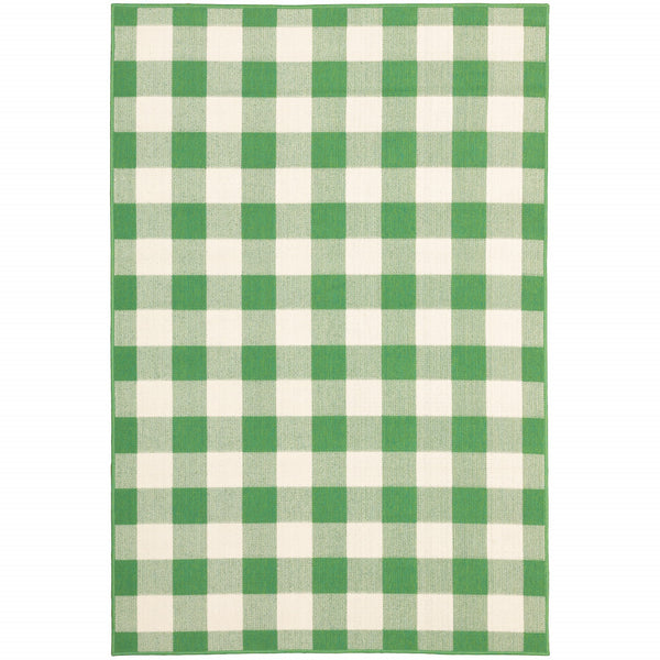 Homeroots 9' X 13' Green And Ivory Geometric Stain Resistant Indoor Outdoor Area Rug Green,Ivory Polypropylene 507123