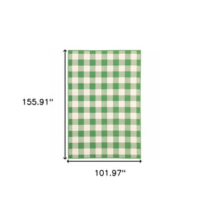 Homeroots 9' X 13' Green And Ivory Geometric Stain Resistant Indoor Outdoor Area Rug Green,Ivory Polypropylene 507123